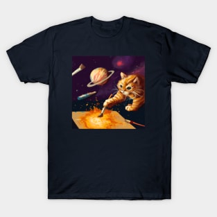 Orange Cat Paints Life into the Universe T-Shirt